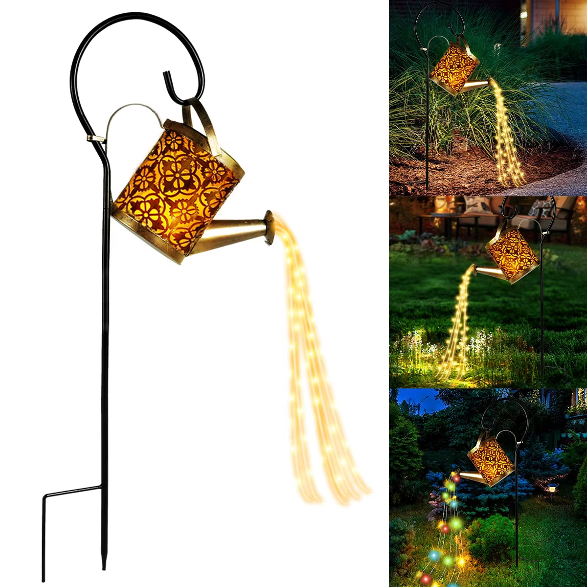 Solar Lanterns Watering Canoutdoor Watering Can Water Lawn Light 36LED Kettle String Light Iron Retro Garden Landscape Lights