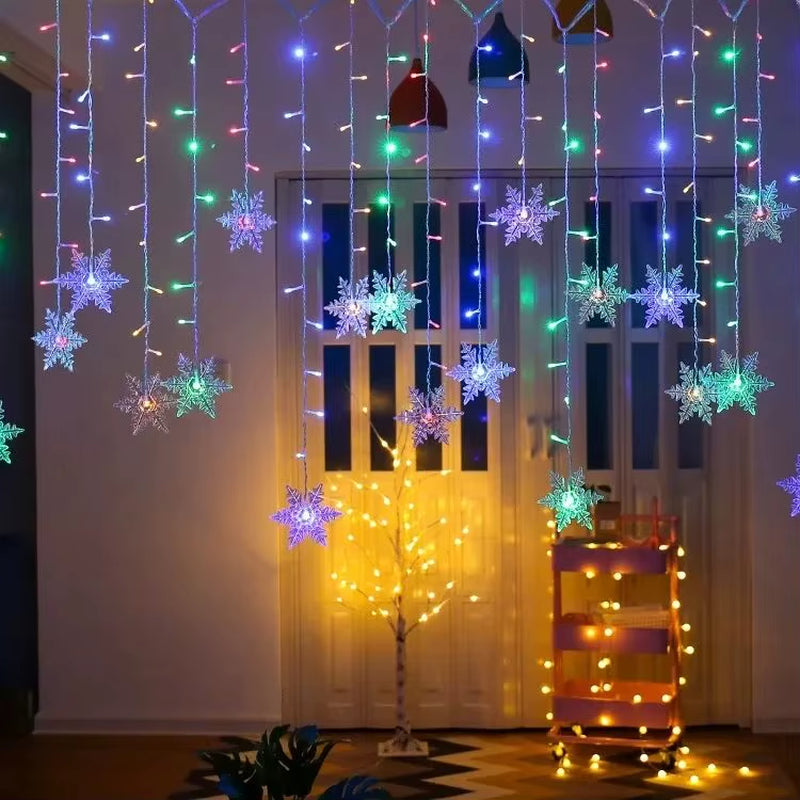 3.2M Christmas Snowflakes LED String Lights Flashing Fairy Curtain Lights Waterproof for Holiday Party Wedding Xmas Decoration