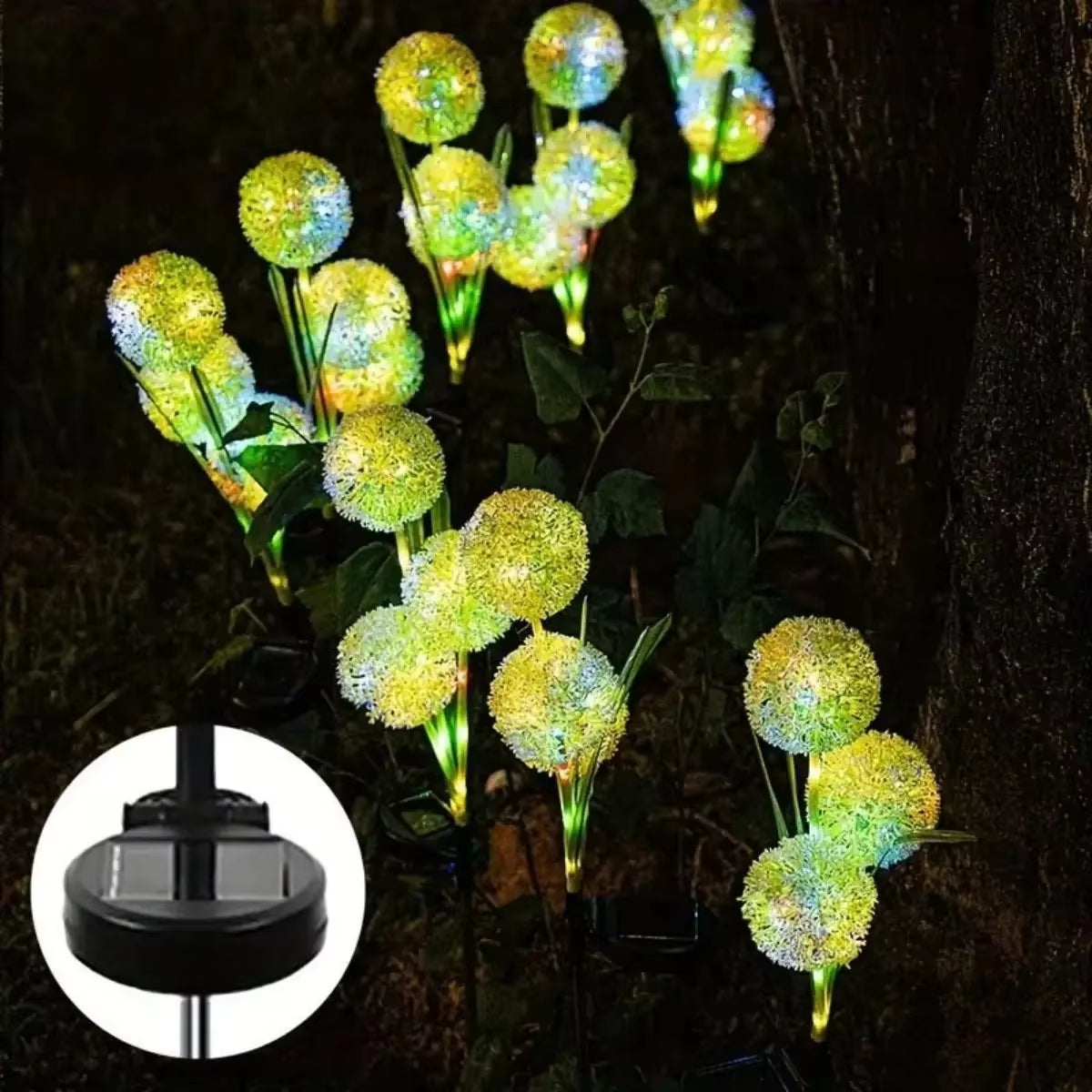 3 LEDS Solar Outdoor Dandelion Lights, LED Color Scallion Ball Lights, Lawn Lights, for Garden, Patio, Walkway, Lawn Decoration