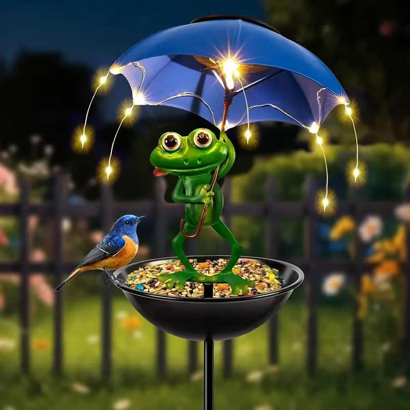 Frog Statue Solar Lawn Lamp Outdoor Hummingbird Feeding Dispenser Solar Powered LED Light String for Yard Path Lawn Garden Decor