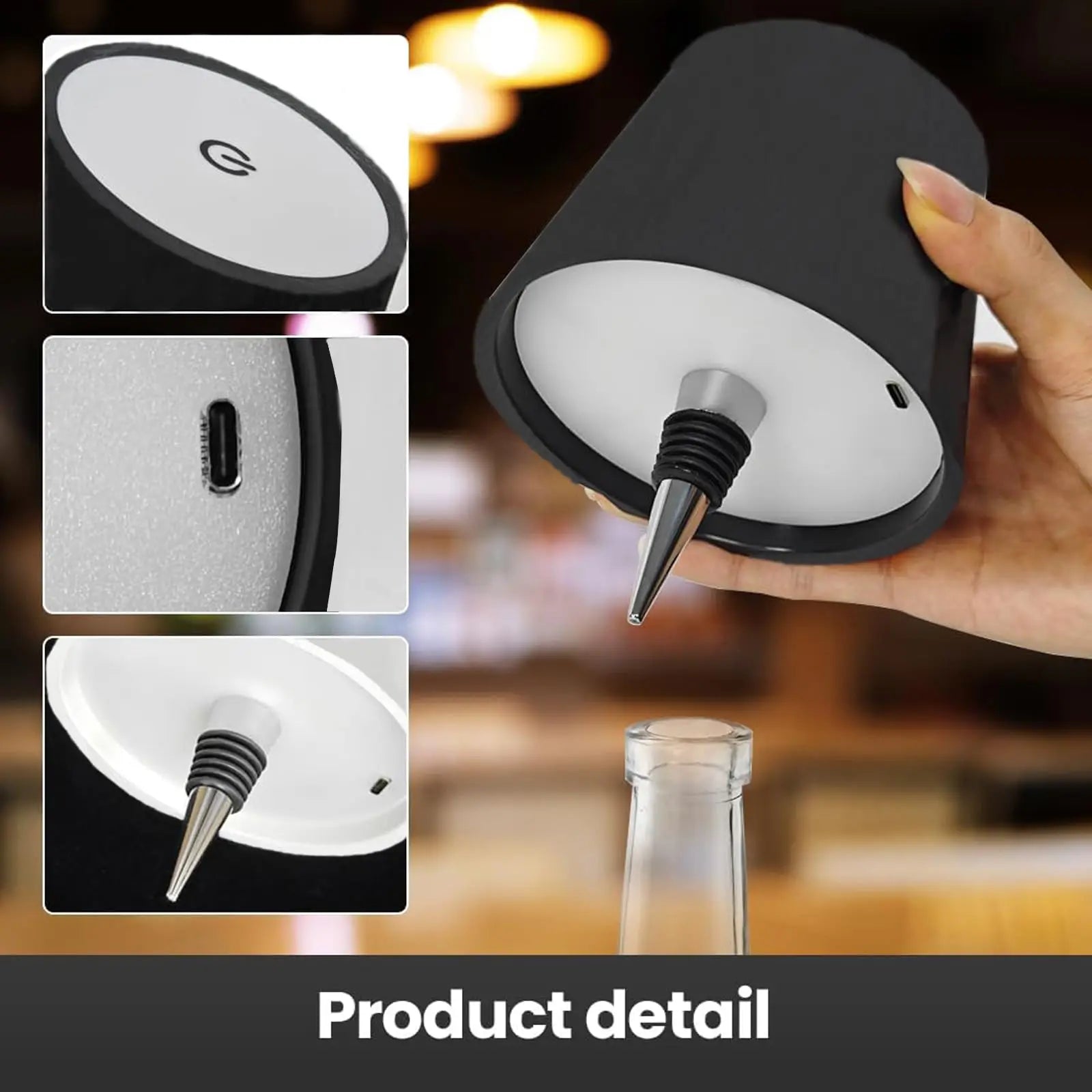 Wireless Bottle Table Lamp Touch Control of 3 Colors and Stepless Dimming Night Lamp for Bar Wine Bottles Decor Desk Lights