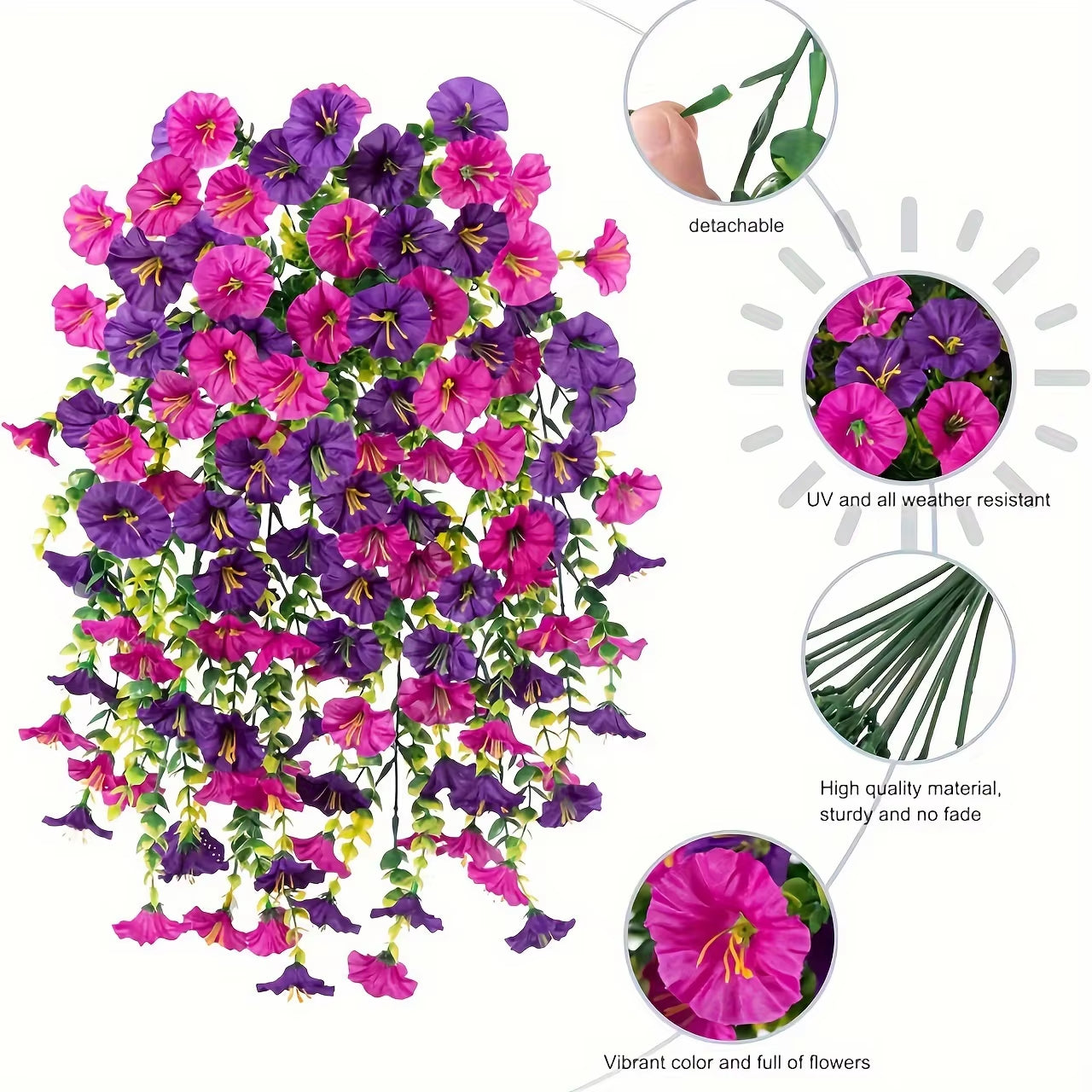 2Pcs Uv-Resistant Artificial Morning Glory & Eucalyptus Hanging Decor - Perfect for Home, Garden, Weddings | Versatile Outdoor