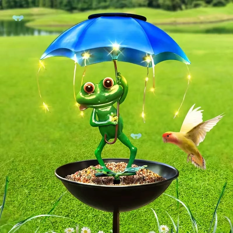 Frog Statue Solar Lawn Lamp Outdoor Hummingbird Feeding Dispenser Solar Powered LED Light String for Yard Path Lawn Garden Decor