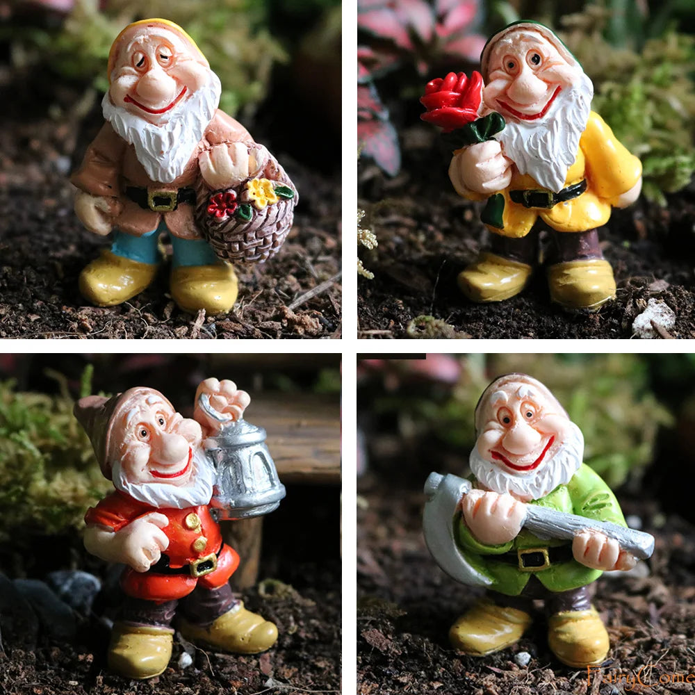 Set of 7 Miniature Fairy Garden Gnomes Dwarf Figurines Mini Resin Garden Gnomes Elf Figures Funny Bonsai Micro Statue Decoration
