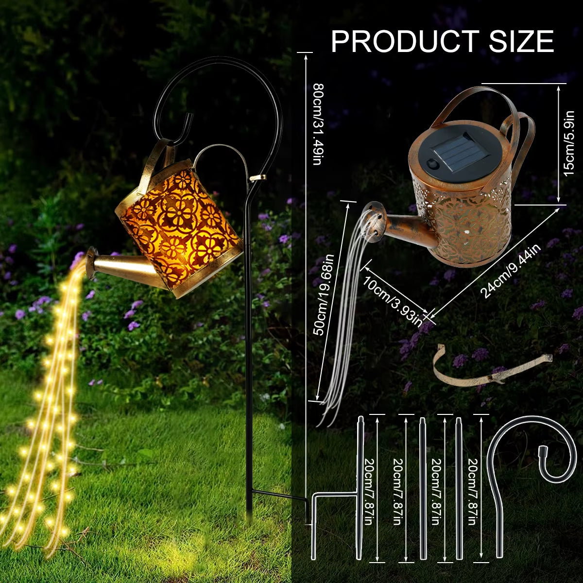 Solar Lanterns Watering Canoutdoor Watering Can Water Lawn Light 36LED Kettle String Light Iron Retro Garden Landscape Lights