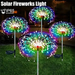 60LED Solar Fireworks Garden Lights Outdoor Waterproof with 8 Lighting Modes Remote Control Decorative Light