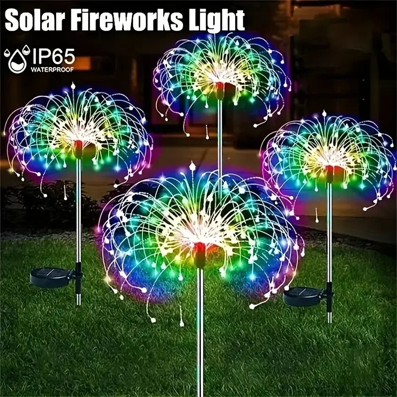 60LED Solar Fireworks Garden Lights Outdoor Waterproof with 8 Lighting Modes Remote Control Decorative Light