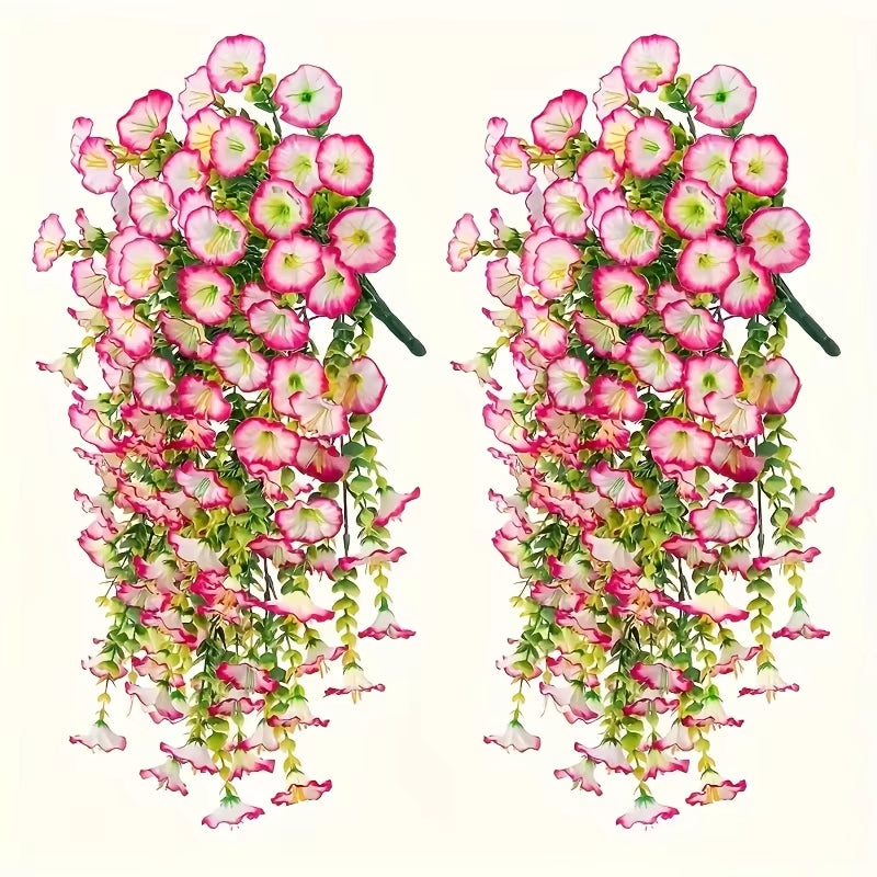 2Pcs Uv-Resistant Artificial Morning Glory & Eucalyptus Hanging Decor - Perfect for Home, Garden, Weddings | Versatile Outdoor