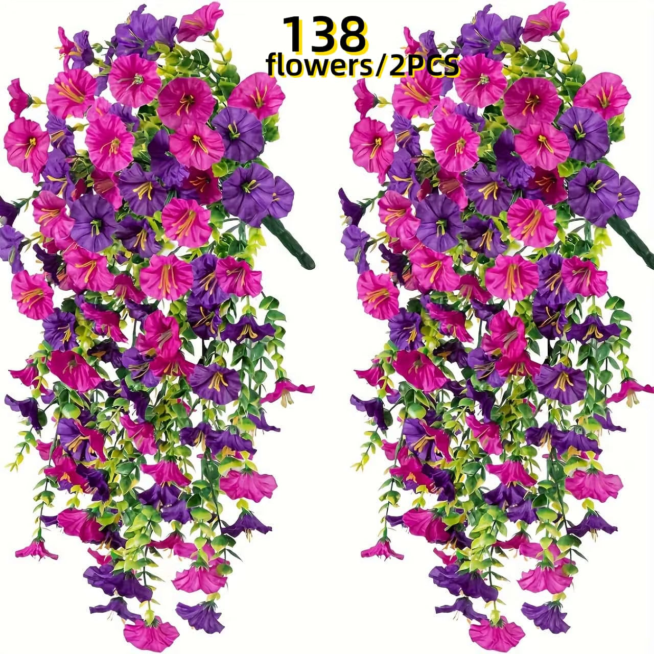2Pcs Uv-Resistant Artificial Morning Glory & Eucalyptus Hanging Decor - Perfect for Home, Garden, Weddings | Versatile Outdoor
