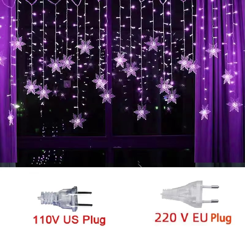 3.2M Christmas Snowflakes LED String Lights Flashing Fairy Curtain Lights Waterproof for Holiday Party Wedding Xmas Decoration