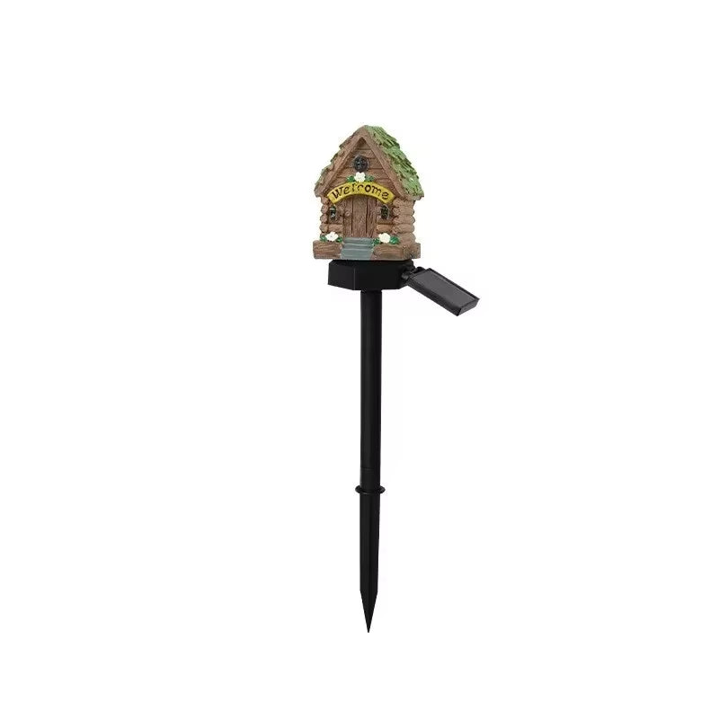 1Pc Creative Solar Resin Mushroom House Light, Waterproof Small House Led Floor Plug Light for Outdoor Garden Lawn Decoration