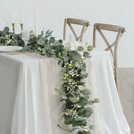 1Pc Artificial Eucalyptus Leaves Greenery Garland Faux Plant Spring Vines with White Flowers Berries for Wedding Home Party Deco