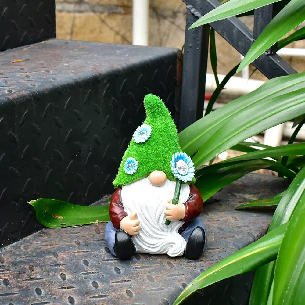 Outdoor Garden Resin Dwarf Statue Lighting Guide Solar Led Lantern Welcome Sign Flocking Dwarf Courtyard Lawn Large Decoration