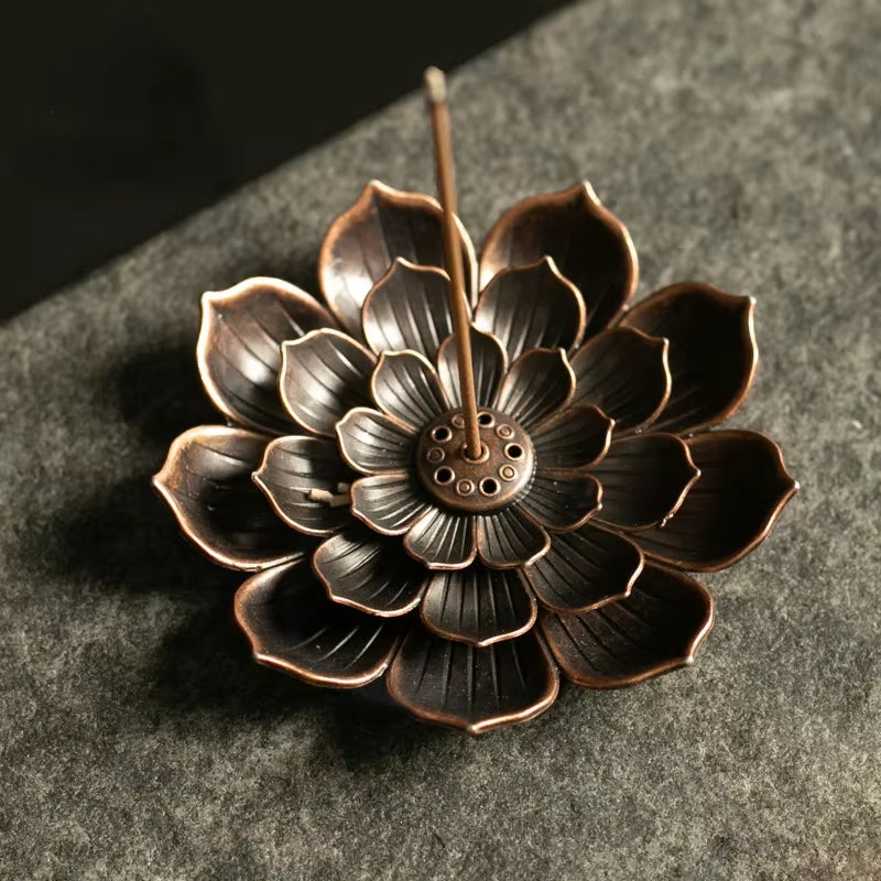 2 in 1 Alloy Incense Burner Metal Sandalwood Incense Sticks Holder Buddhism Zen Lotus Sticks Incense Censer Nasturtium Ashtray