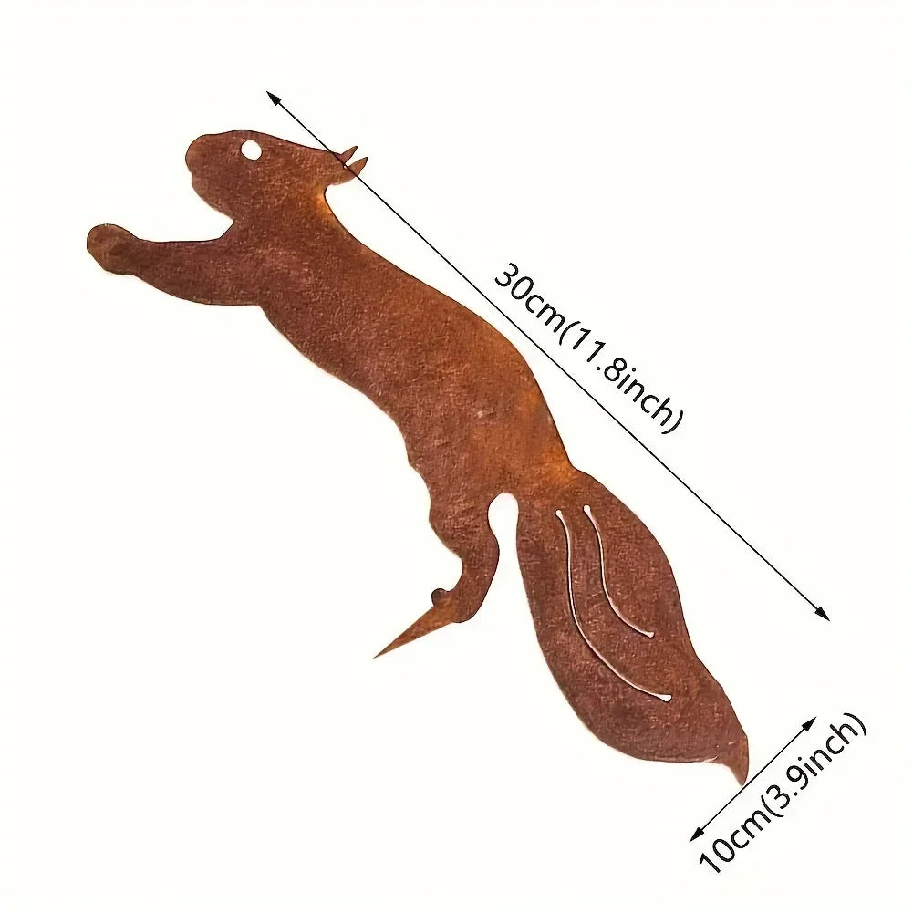 1Pc Rustic Squirrel Metal Tree Stake, Creative Iron Art Silhouette Decoration for Garden or Home
