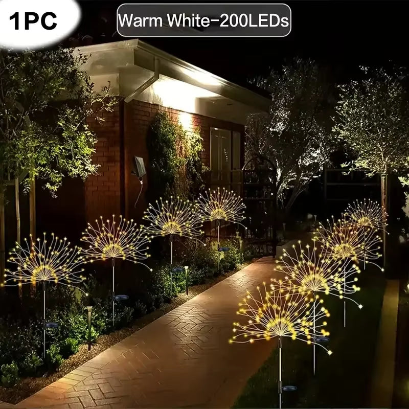 60LED Solar Fireworks Garden Lights Outdoor Waterproof with 8 Lighting Modes Remote Control Decorative Light