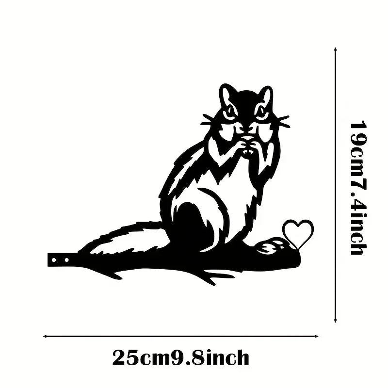 1Pc Rustic Squirrel Metal Tree Stake, Creative Iron Art Silhouette Decoration for Garden or Home