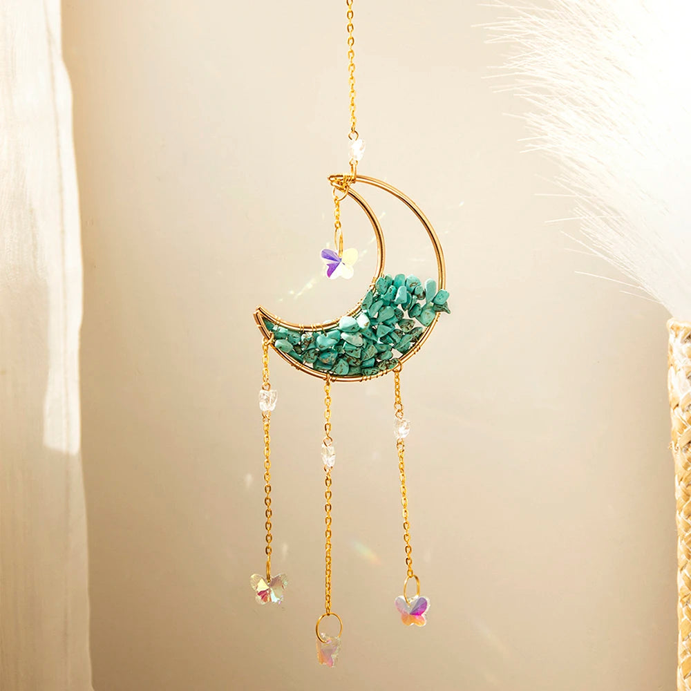 Crystal Moon Amethyst Rainbow Suncatcher Hanging Crystals Stone Sun Catcher Light Catcher Xmas Window Garden Ornaments Outdoor