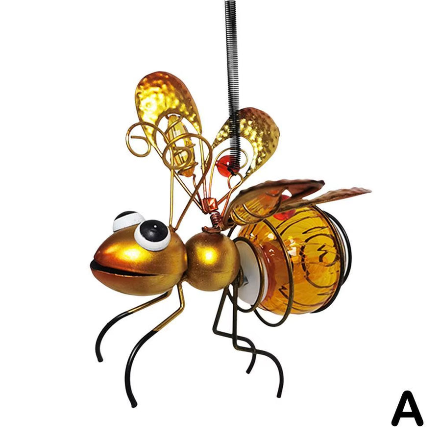 Solar Iron Insect Statue with LED Fairy Light Outdoor Waterproof Hanging Tree Ornament for Fence Yard Courtyard Garden Art Decor