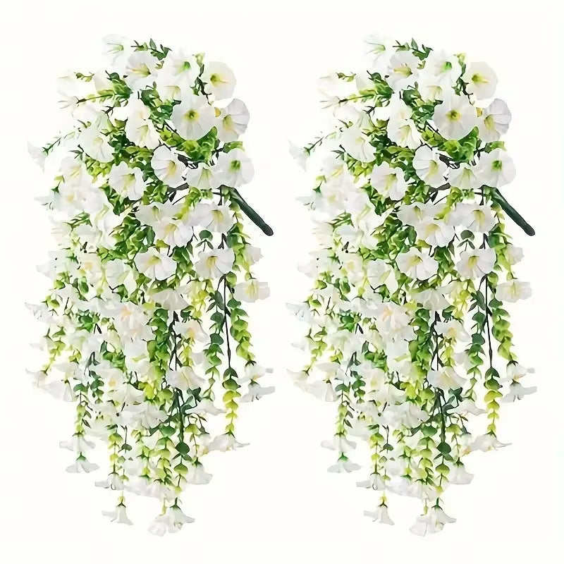 2Pcs Uv-Resistant Artificial Morning Glory & Eucalyptus Hanging Decor - Perfect for Home, Garden, Weddings | Versatile Outdoor