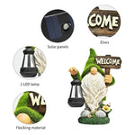 Outdoor Garden Resin Dwarf Statue Lighting Guide Solar Led Lantern Welcome Sign Flocking Dwarf Courtyard Lawn Large Decoration