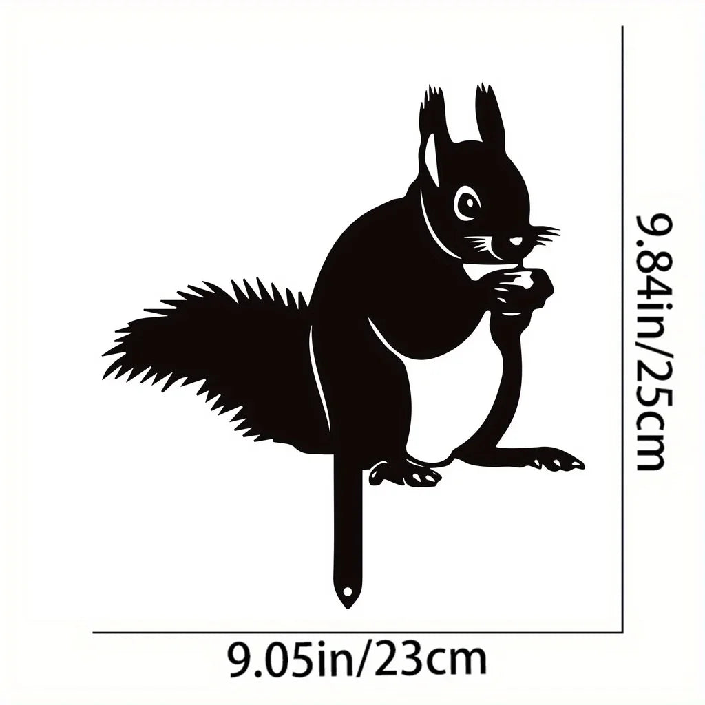 1Pc Rustic Squirrel Metal Tree Stake, Creative Iron Art Silhouette Decoration for Garden or Home
