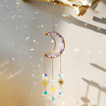 Crystal Moon Amethyst Rainbow Suncatcher Hanging Crystals Stone Sun Catcher Light Catcher Xmas Window Garden Ornaments Outdoor