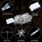 3.2M Christmas Snowflakes LED String Lights Flashing Fairy Curtain Lights Waterproof for Holiday Party Wedding Xmas Decoration