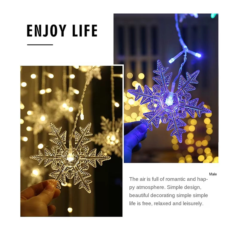 3.2M Christmas Snowflakes LED String Lights Flashing Fairy Curtain Lights Waterproof for Holiday Party Wedding Xmas Decoration