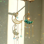 Crystal Moon Amethyst Rainbow Suncatcher Hanging Crystals Stone Sun Catcher Light Catcher Xmas Window Garden Ornaments Outdoor
