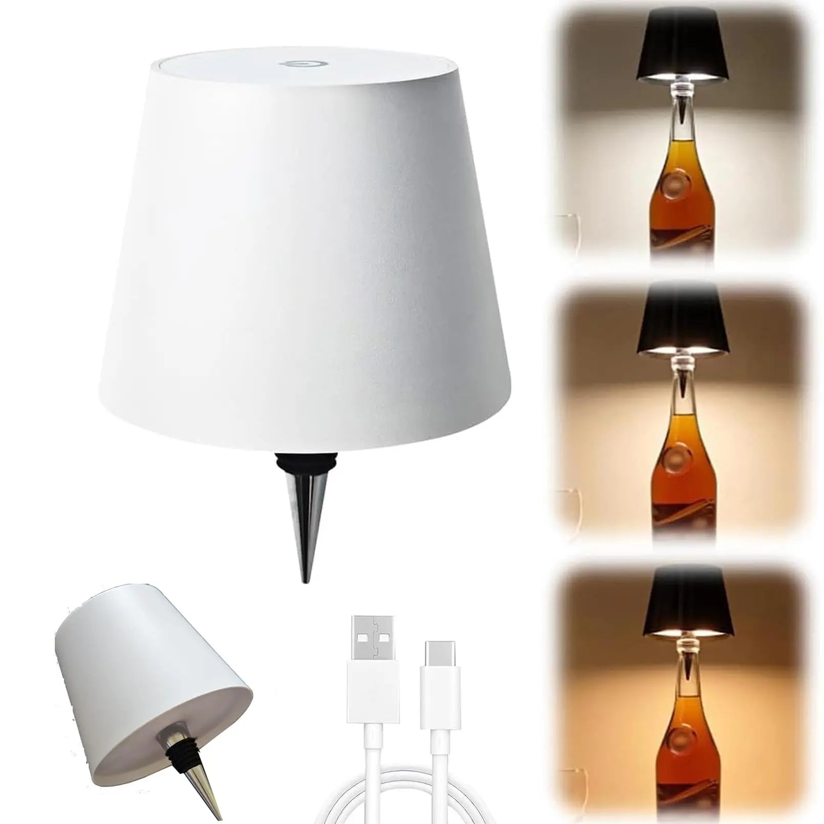 Wireless Bottle Table Lamp Touch Control of 3 Colors and Stepless Dimming Night Lamp for Bar Wine Bottles Decor Desk Lights