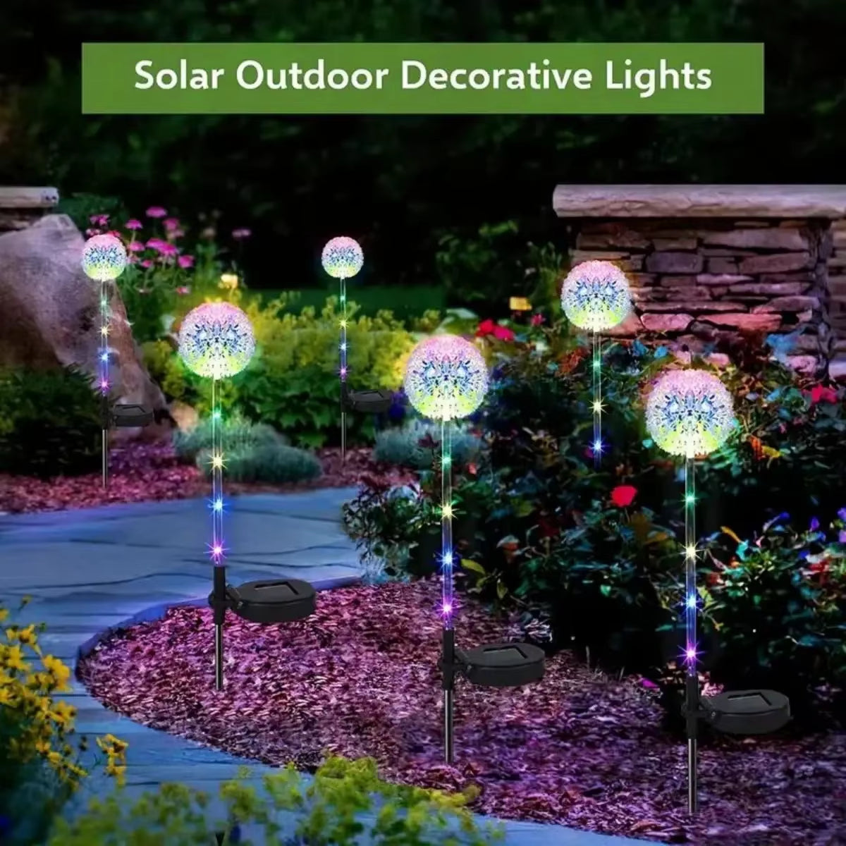 3 LEDS Solar Outdoor Dandelion Lights, LED Color Scallion Ball Lights, Lawn Lights, for Garden, Patio, Walkway, Lawn Decoration