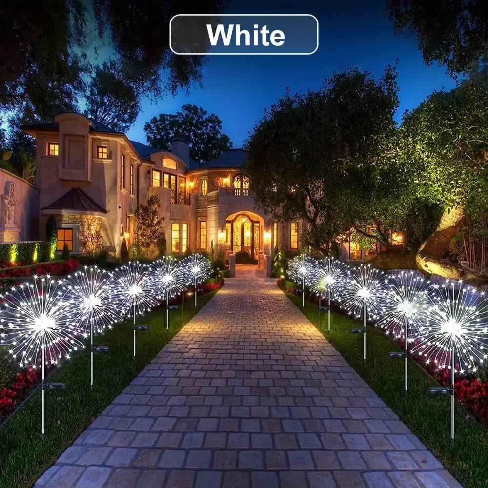60LED Solar Fireworks Garden Lights Outdoor Waterproof with 8 Lighting Modes Remote Control Decorative Light