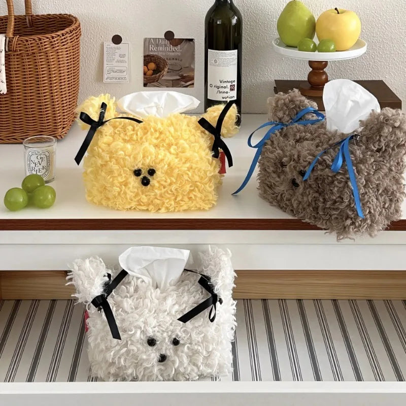Cute Plush Dog Tissue Box Creative Drawing Paper Box Dormitory Women'S Home Living Room Desktop Tissue Box