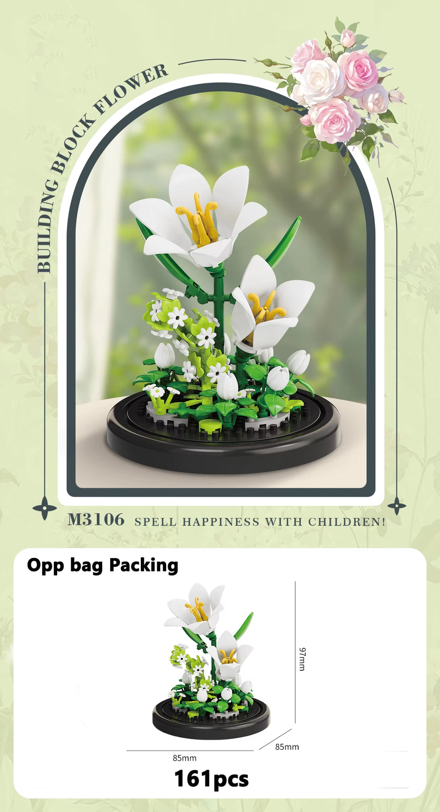 Eternal Flower Bouquet Bonsai Potted Plant Micro Building Blocks Model Home Decoration Puzzle Toys Kids Birthday Christmas Gifts