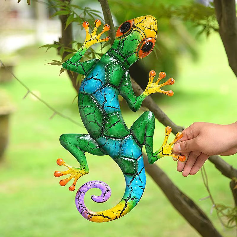 Metal Gecko Yard Garden Decoration for Outdoor Statues Home-Garden Wall Decor Miniature Accessories Sculpture Lizard Ornaments