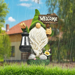Outdoor Garden Resin Dwarf Statue Lighting Guide Solar Led Lantern Welcome Sign Flocking Dwarf Courtyard Lawn Large Decoration