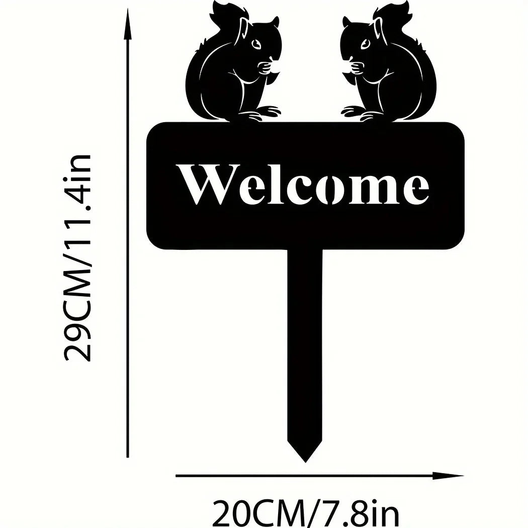 1Pc Rustic Squirrel Metal Tree Stake, Creative Iron Art Silhouette Decoration for Garden or Home