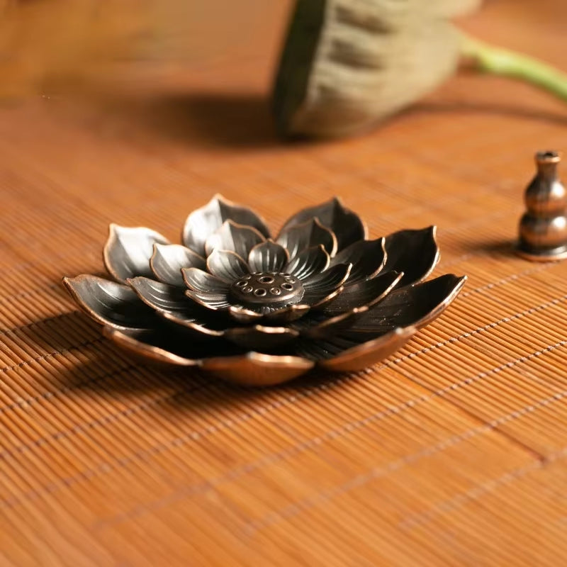2 in 1 Alloy Incense Burner Metal Sandalwood Incense Sticks Holder Buddhism Zen Lotus Sticks Incense Censer Nasturtium Ashtray