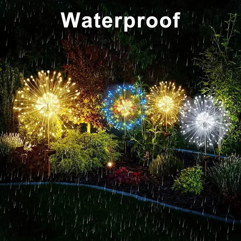 60LED Solar Fireworks Garden Lights Outdoor Waterproof with 8 Lighting Modes Remote Control Decorative Light