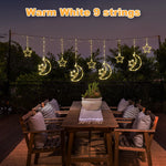 LED Decor Light Solar Moon Star Lights String Light Outdoor Waterproof Solar Powered Curtain Lights with 8 Modes Ramadan Hanging
