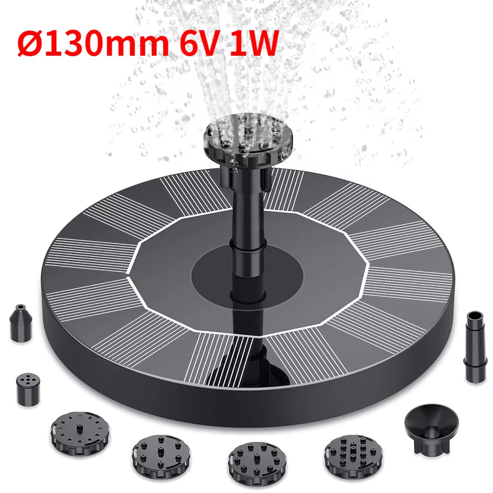 1W/1.5W/2.5W Outdoor Solar Fountain Suitable for Garden Pond Solar Fountain Pump Kit with 6 Nozzles for Garden Decoration
