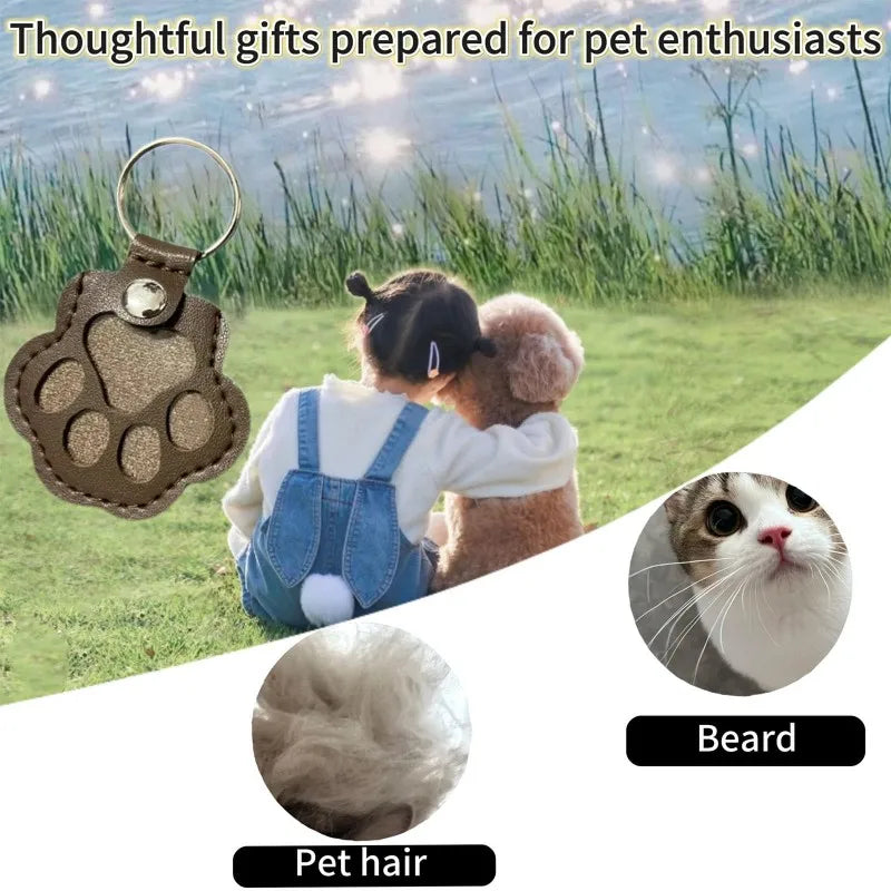 Pet Hair Memorial Keychain PU Leather Keepsake Locket for Cat Dog Fur Pet Hair Storage Pendant Handbag Hanging Accessories