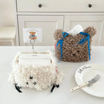 Cute Plush Dog Tissue Box Creative Drawing Paper Box Dormitory Women'S Home Living Room Desktop Tissue Box