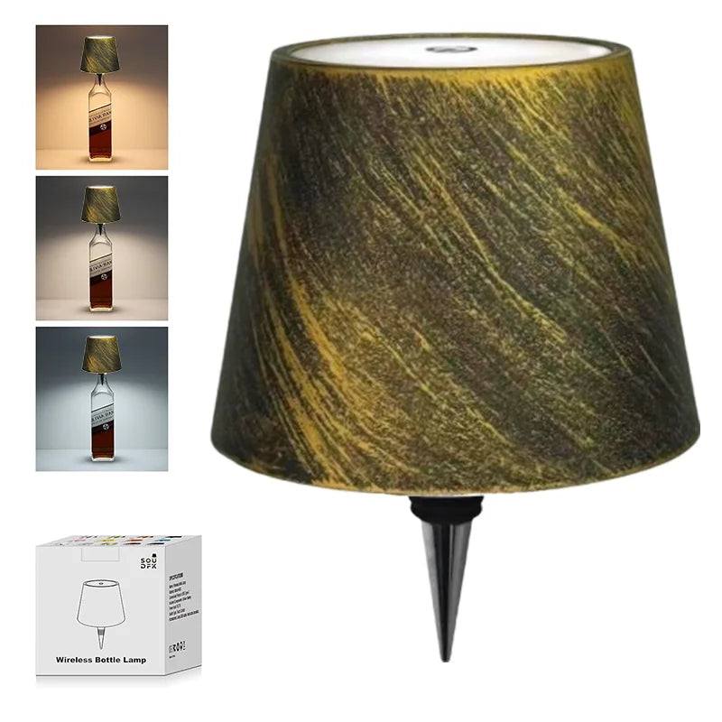 Wireless Bottle Table Lamp Touch Control of 3 Colors and Stepless Dimming Night Lamp for Bar Wine Bottles Decor Desk Lights