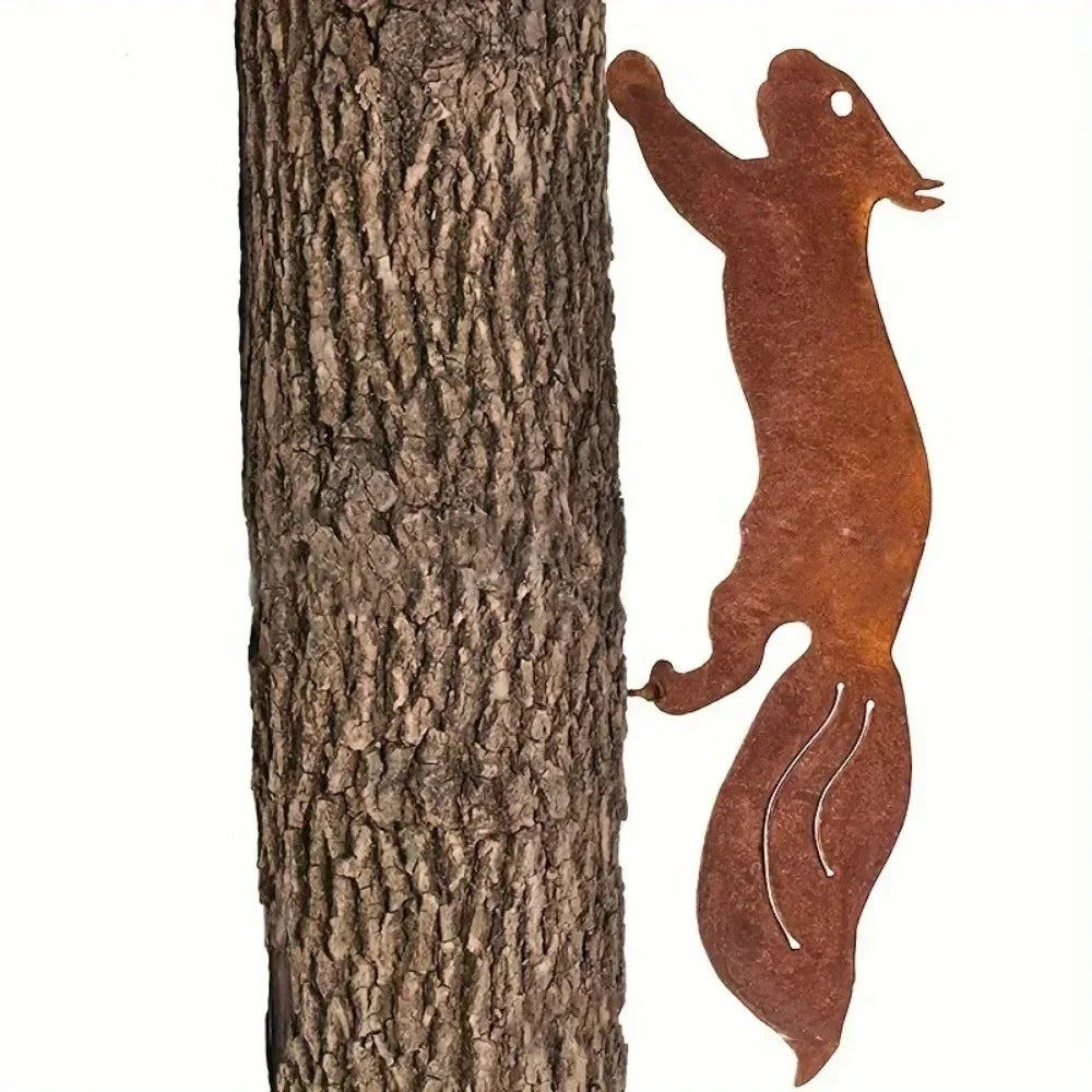1Pc Rustic Squirrel Metal Tree Stake, Creative Iron Art Silhouette Decoration for Garden or Home