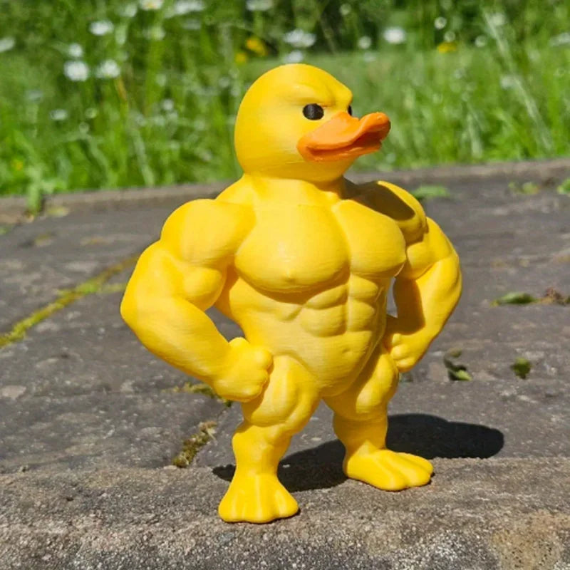 1Pc Muscle Duck Statue - 3D Desktop Decor, Cute Bookshelf Whimsical Figurine, Multifunctional Indoor/Outdoor Decoration