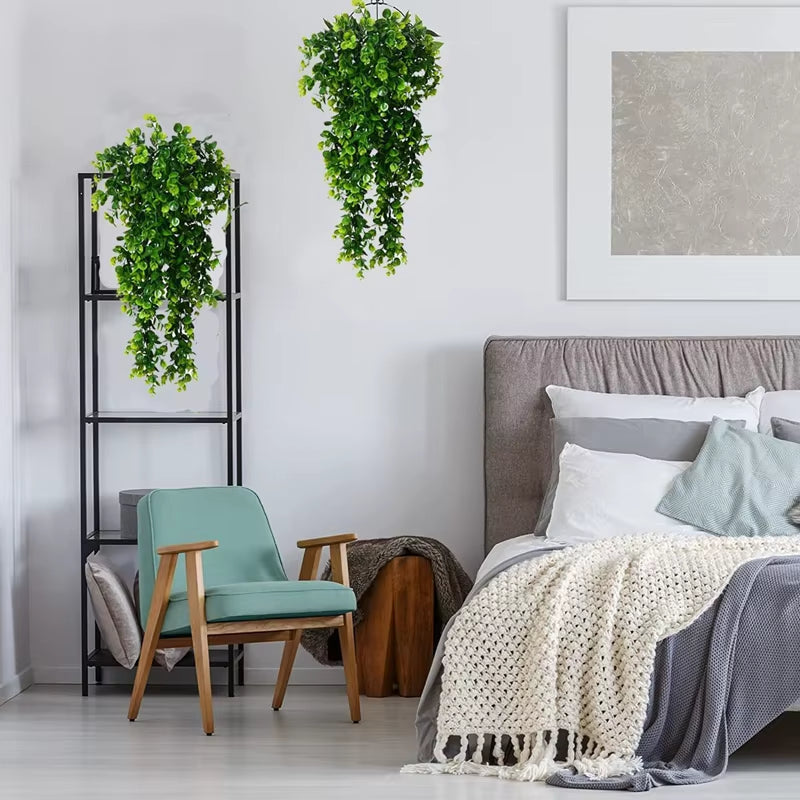1Pcs Artificial 5Forks Rattan Eucalyptus Wall Hanging Simulation Greenery Fake Hanging Plants Vine Diy Home Outdoor Decor Plant