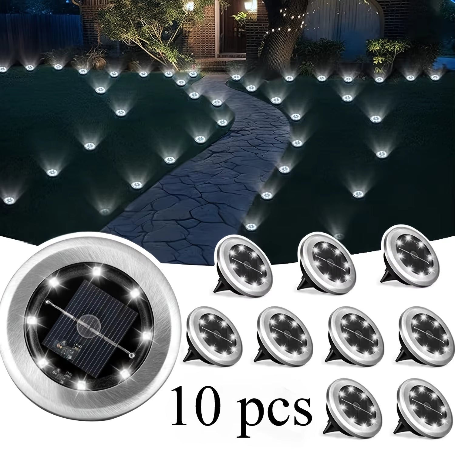 10Pcs Solar-Powered 8 LEDS Ground Lights Waterproof Outdoor for Villa Park Yard Driveway Landscape Sun Lamp In-Ground Lighting