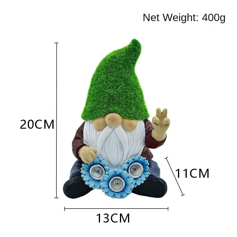 Outdoor Garden Resin Dwarf Statue Lighting Guide Solar Led Lantern Welcome Sign Flocking Dwarf Courtyard Lawn Large Decoration